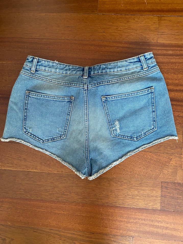 Kadın Açık Mavi Bağlama Desenli Kısa Denim Şort - Görsel 5