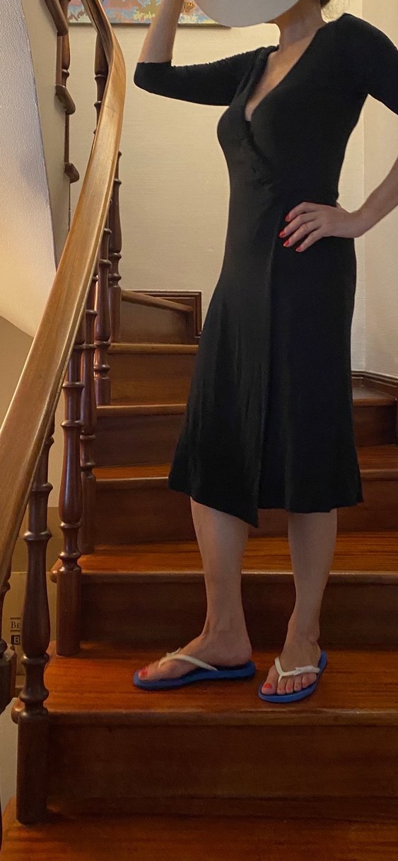 Siyah V Yaka  Anvelop Kadın Elbise - Görsel 3