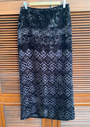 Kadife, koyu kahve rengi, astarlı uzun etek - Görsel 3