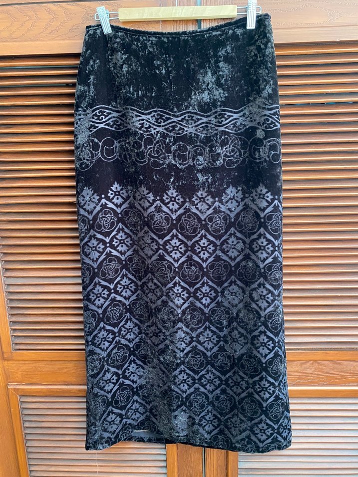 Kadife, koyu kahve rengi, astarlı uzun etek - Görsel 3