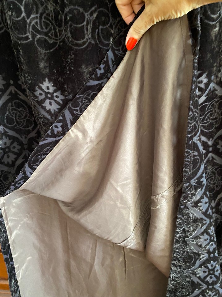 Kadife, koyu kahve rengi, astarlı uzun etek - Görsel 5