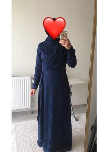 Lacivert Drapeli Uzun Abiye Elbise