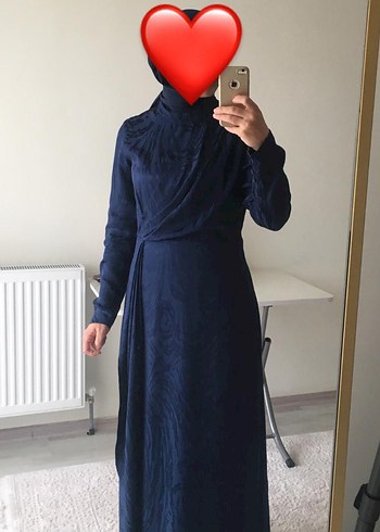 Seçil Lacivert Drapeli Uzun Abiye Elbise