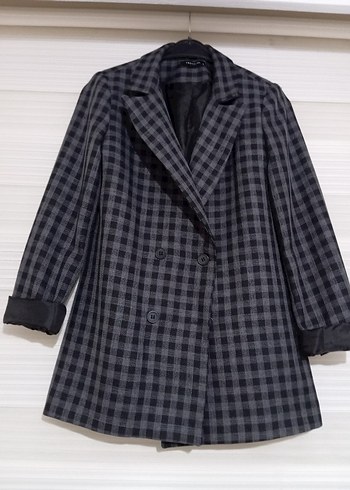 Trendyol & Milla Gri Kareli,Düğmeli Kadın Blazer