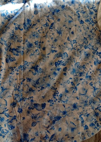 Kız Çocuk Mavi Desenli Keten Tişört - Görsel 2