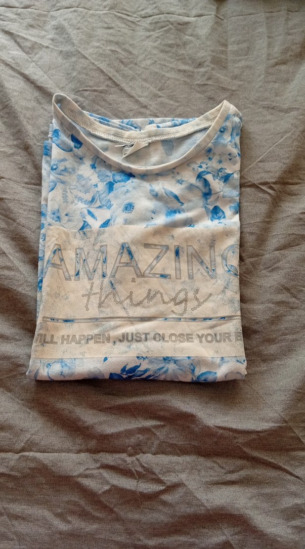 Kız Çocuk Mavi Desenli Keten Tişört - Görsel 3