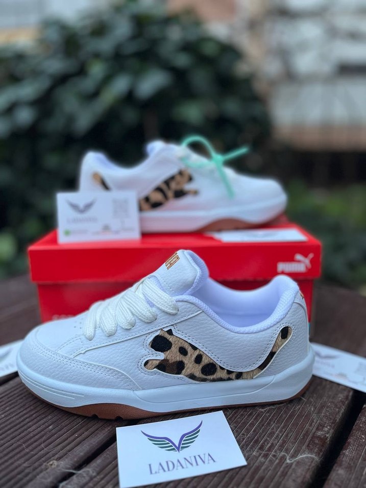 Leopar Desenli Beyaz Platform Spor Ayakkabı - Görsel 5