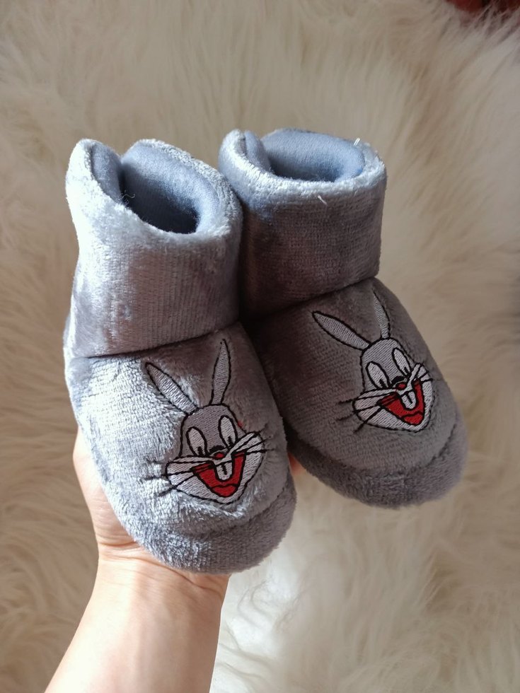 Gri Nakışlı Erkek Çocuk Sıcak Ev Terliği - Görsel 4