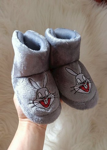 Erkek Çocuk Gri Nakışlı Sıcak Ev Terliği - Görsel 4