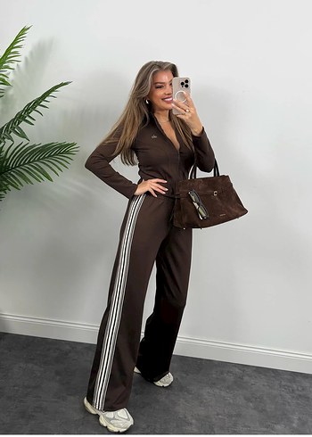 Kahverengi Deri Zebra Desenli Kadın Mini Takım - Görsel 3