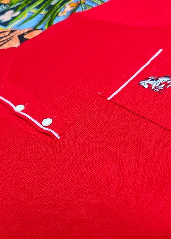 Erkek Kırmızı Kısa Kollu Triko Polo Tişört - Görsel 3