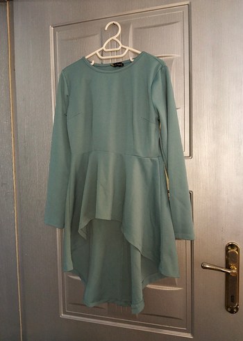 Drapeli Turkuaz Tunik Etek Takım - Görsel 4