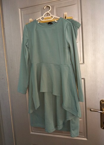 Drapeli Turkuaz Tunik Etek Takım - Görsel 2