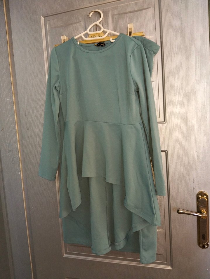 Drapeli Turkuaz Tunik Etek Takım - Görsel 2