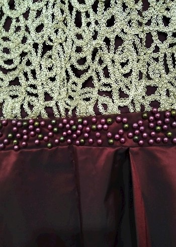 Bordo İşlemeli Uzun Kollu Abiye Elbise - Görsel 4