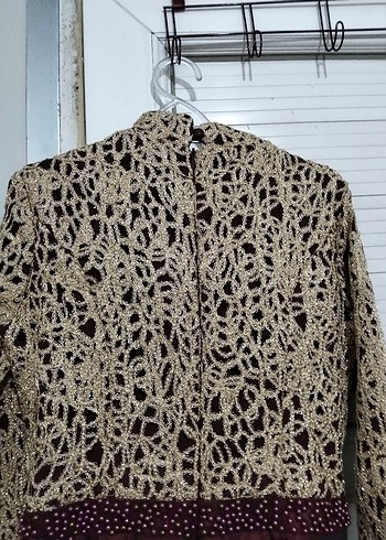 Bordo İşlemeli Uzun Kollu Abiye Elbise - Görsel 7