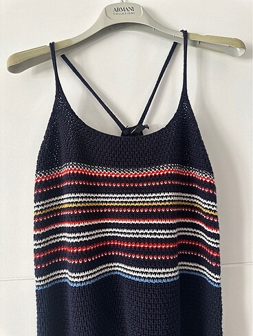 Stradivarius Lacivert triko halter yaka elbise