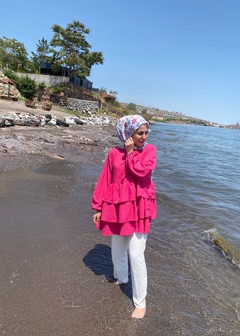 Pembe fırfırlı Salaş Tunik