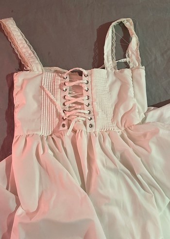 Beyaz Dantelli arkası bağlamalı elbise mini - Görsel 5