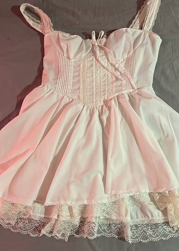 Beyaz Dantelli arkası bağlamalı elbise mini - Görsel 2