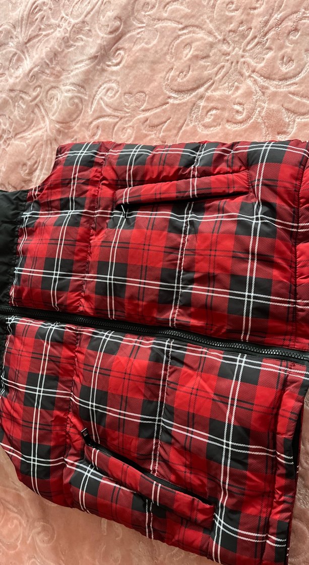 Kırmızı Ekose Desenli Kadın Şişme Yelek - Görsel 2