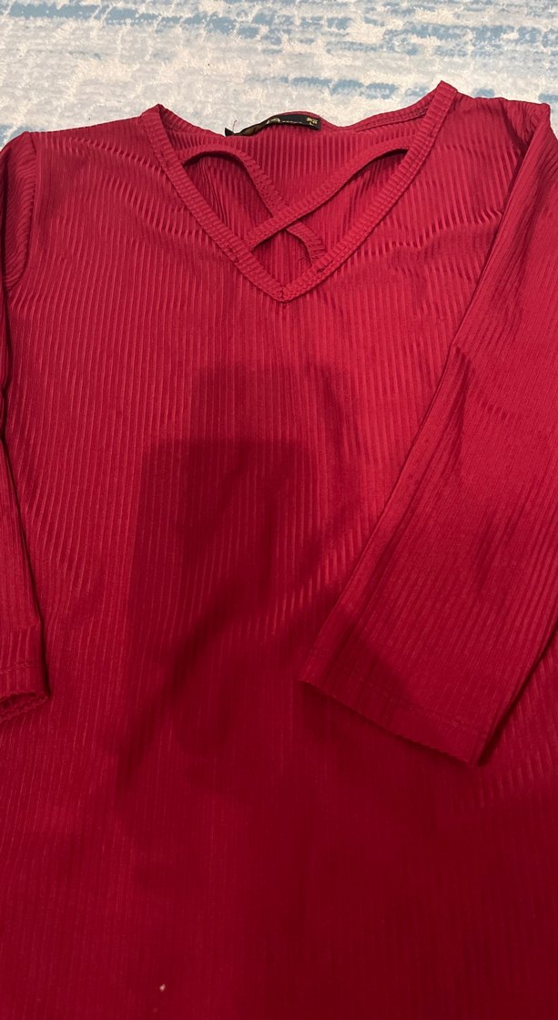 Bordo V Yaka Uzun Kollu Triko Kadın Kazak - Görsel 2