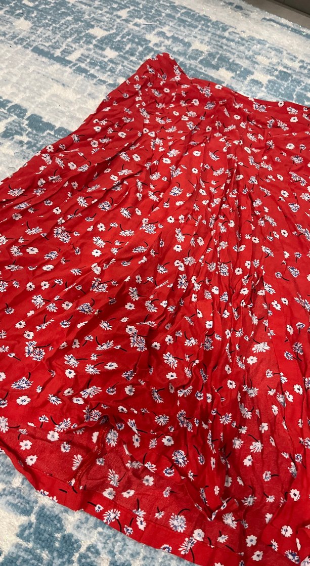 Kırmızı Çiçekli Bohem Midi Etek - Görsel 3