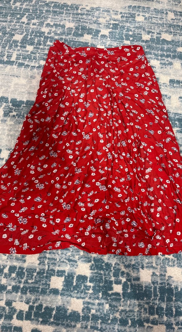 Kırmızı Çiçekli Bohem Midi Etek - Görsel 2