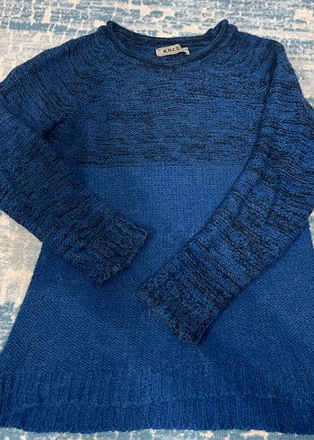 Kadın Mavi Örgü Salaş Kazak - Görsel 2