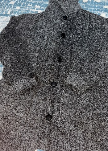 Düğmeli Gri Yün Kadın Kaban - Görsel 3