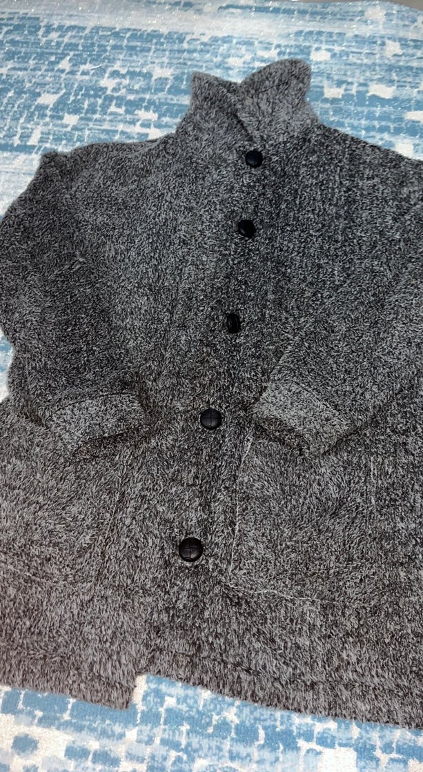 Düğmeli Gri Yün Kadın Kaban - Görsel 3