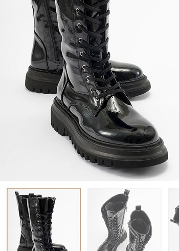 Kadın Siyah Rugan bağıcıklı deri bot - Görsel 3