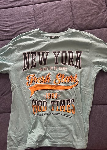 Kadın tshirt turkuaz yazılı