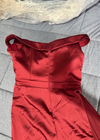 Bordo Drapeli V Yaka Uzun Abiye Elbise boy170+ - Görsel 3