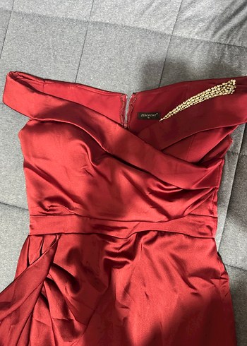 Bordo Drapeli V Yaka Uzun Abiye Elbise boy170+ - Görsel 2