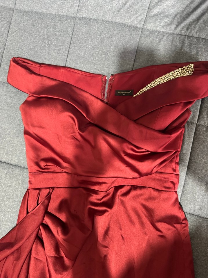 Bordo Drapeli V Yaka Uzun Abiye Elbise boy170+ - Görsel 2