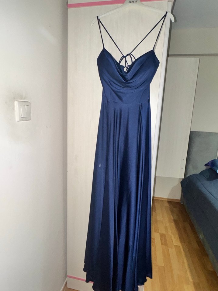 Lacivert Drapeli Uzun Abiye Elbise 38-40-42 bedene uygun boy170+ - Görsel 2