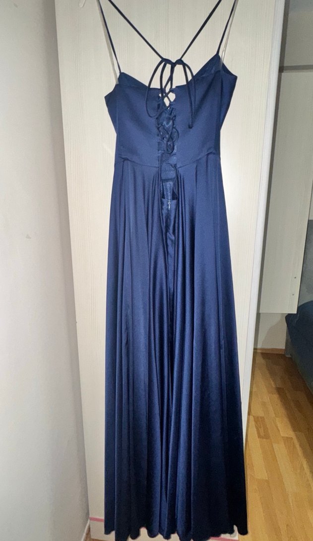 Lacivert Drapeli Uzun Abiye Elbise 38-40-42 bedene uygun boy170+ - Görsel 3