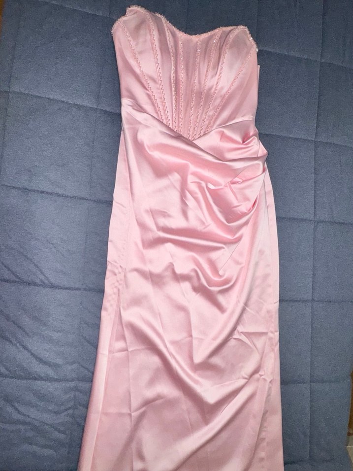 Pudra Pembe Drapeli Uzun Abiye Elbise 38 beden - Görsel 2