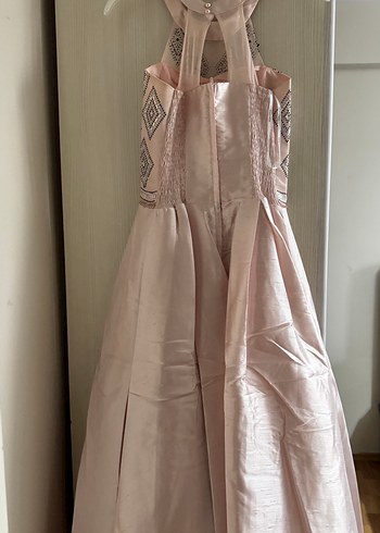 Pembe Nakışlı Uzun Abiye Elbise - Görsel 2