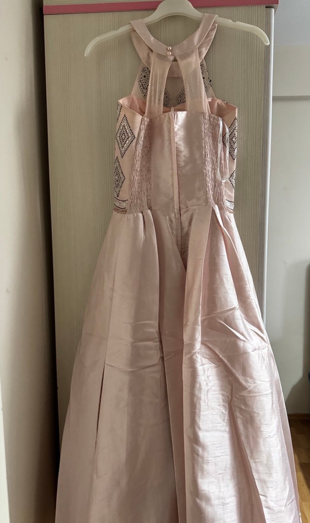 Pembe Nakışlı Uzun Abiye Elbise - Görsel 2