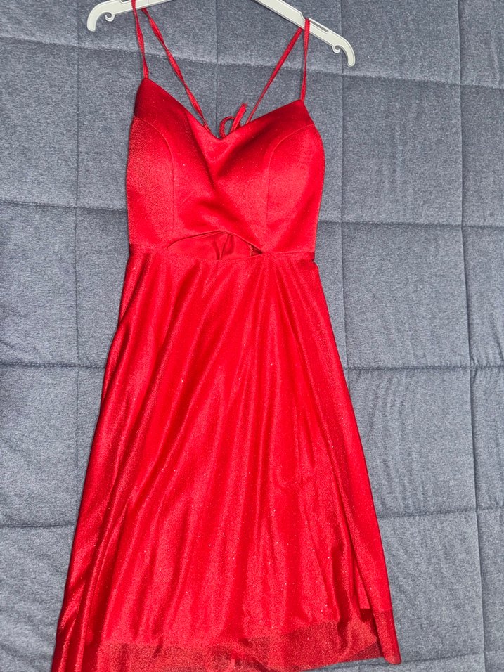 Parlak Kırmızı V Yaka Midi Elbise - Görsel 2