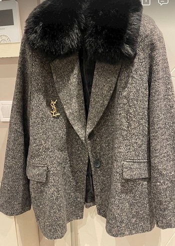 Yves Saint Laurent Ysl Siyah Kurk Detayli Gri Melanj Blazer Ceket