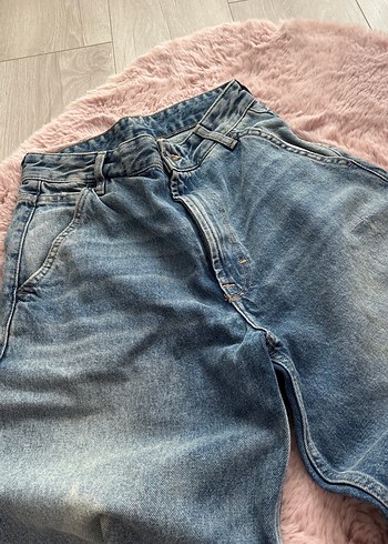 Bershka Mavi Yikamali Rahat Denim Pantolon