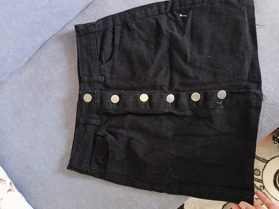 Düğmeli Siyah Mini Denim Etek - Görsel 2