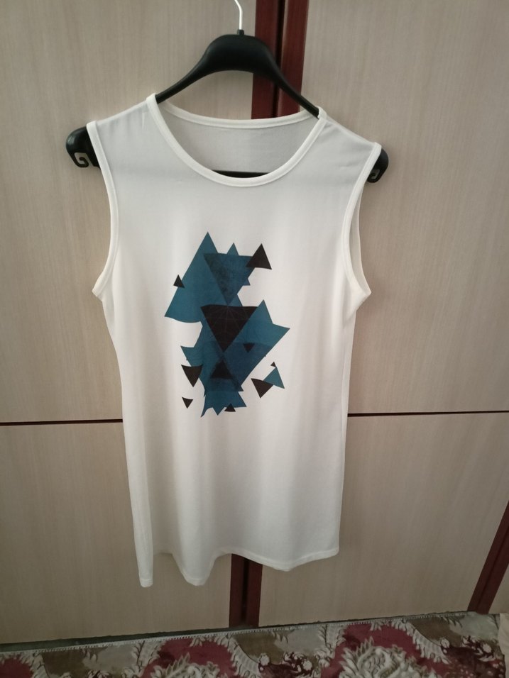 Uzun Kollu, Yuvarlak Yaka, Baskılı Kadın Mini Tunik - Görsel 2