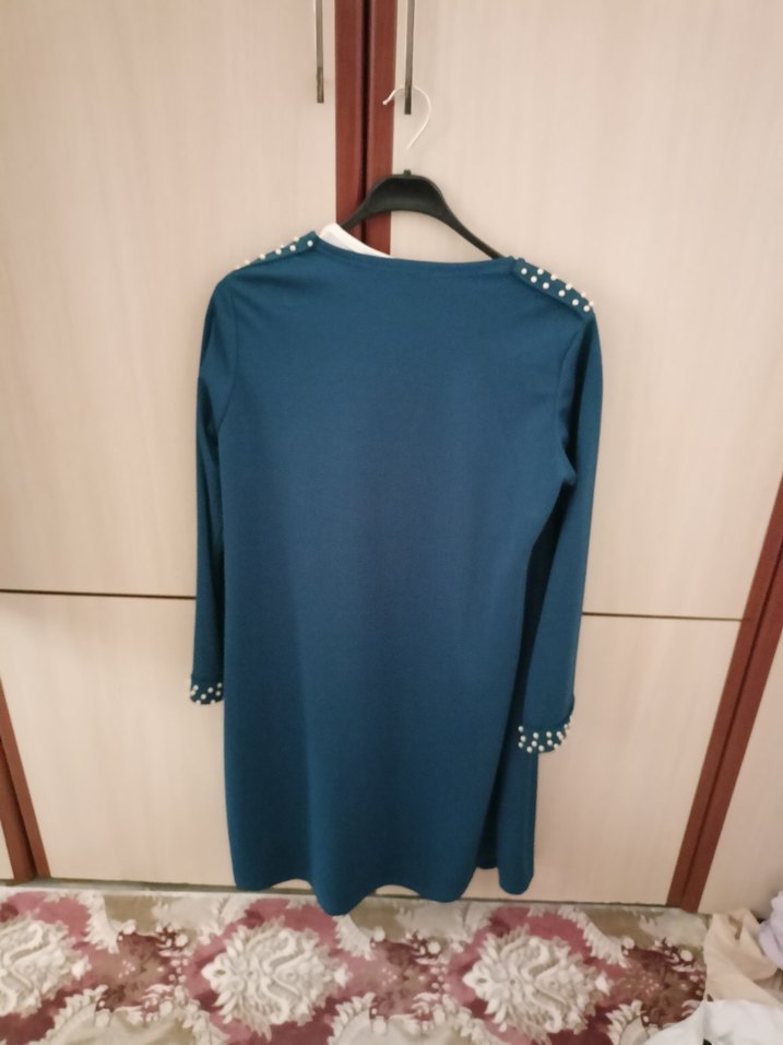 Uzun Kollu, Yuvarlak Yaka, Baskılı Kadın Mini Tunik - Görsel 4