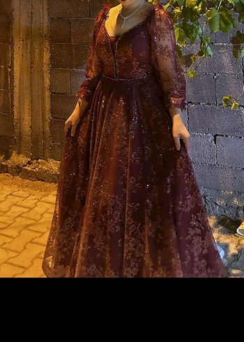 Henna Gelinlik Bordo Uzun Kollu Nakışlı Kadın Bindallı