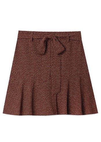 Stradivarius Puantiye Desenli Kahverengi Volanlı Midi Etek - Görsel 2