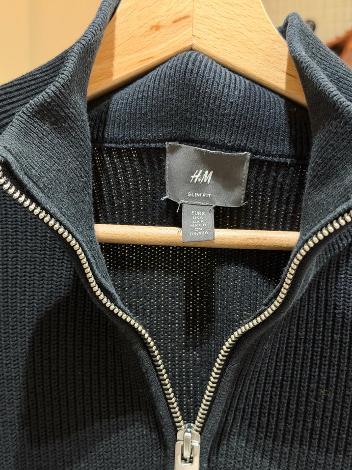 H&M Fermuarlı Siyah Yün Erkek Kazak - Görsel 3